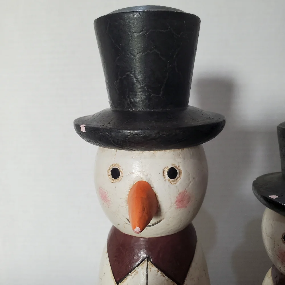 Erzgebirge Style Wood Snowman Pair ⛄️⛄️ Germany Vintage Distressed L👀K